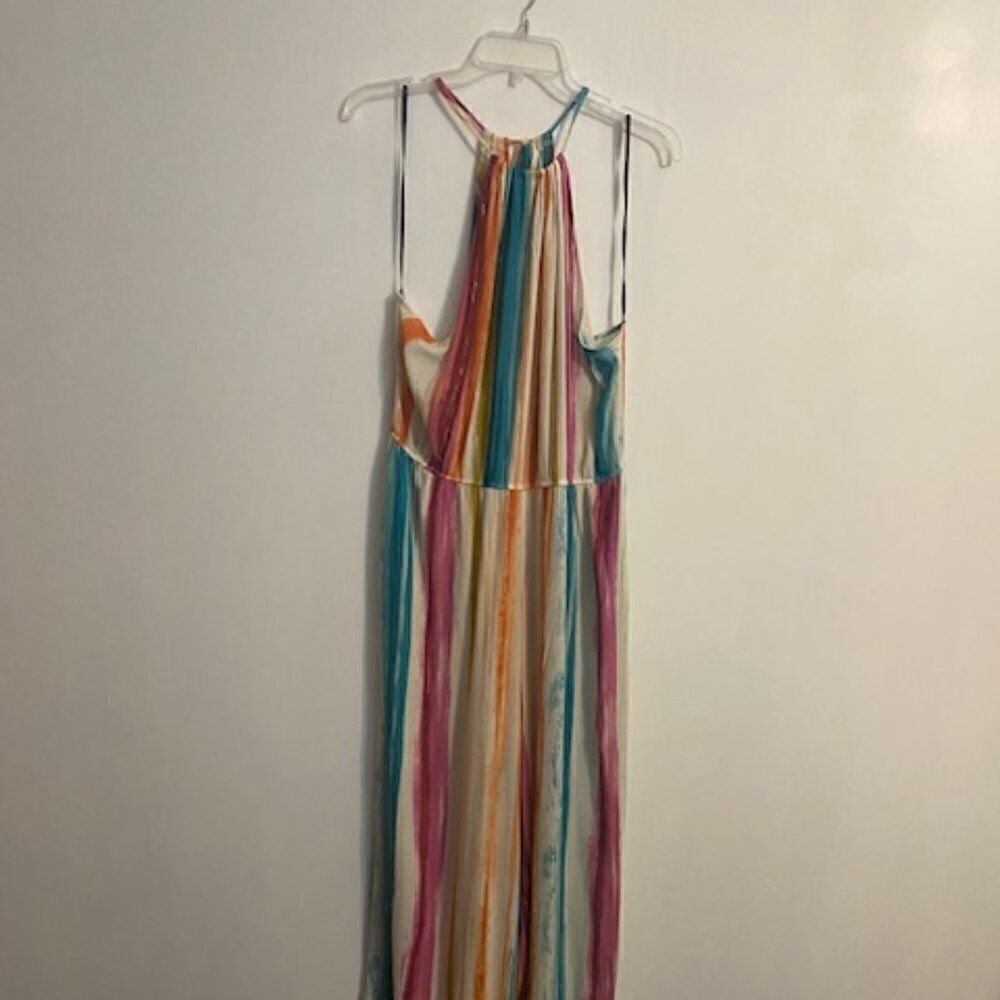 Forever 21 multi-color stripe spaghetti strap wide leg jumpsuit, size 2X